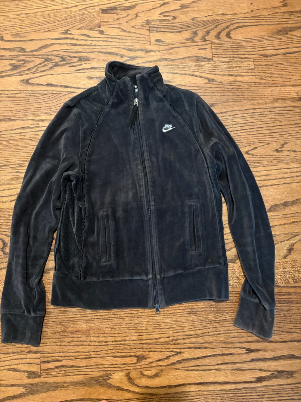 Nike Black Velour Full-Zip Bomber Jacket